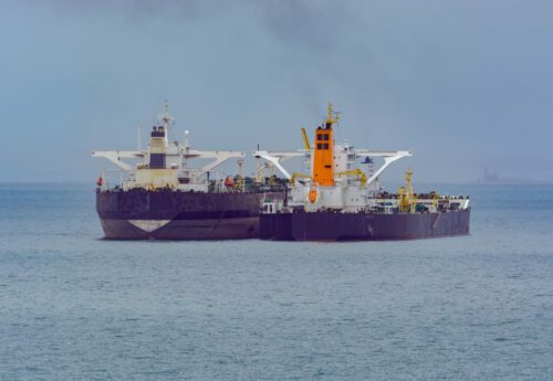 Loading anchored oil supertanker via a ship-to-ship oil transfer Refuelling or bunkering in marine terms is carried out using a small raid tanker to pump the bunker fuel into the bigger ship via a ship-to-ship oil transfer (STS).