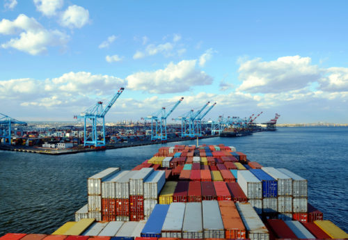 Container vessel approaching port