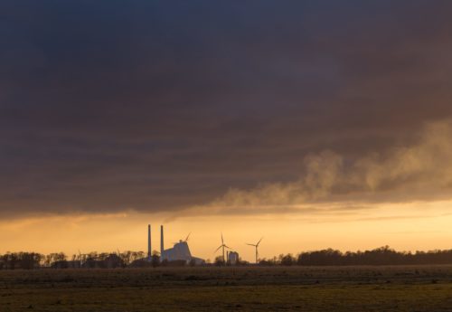 Avedoere power plant just south of Copenhagen during sunset