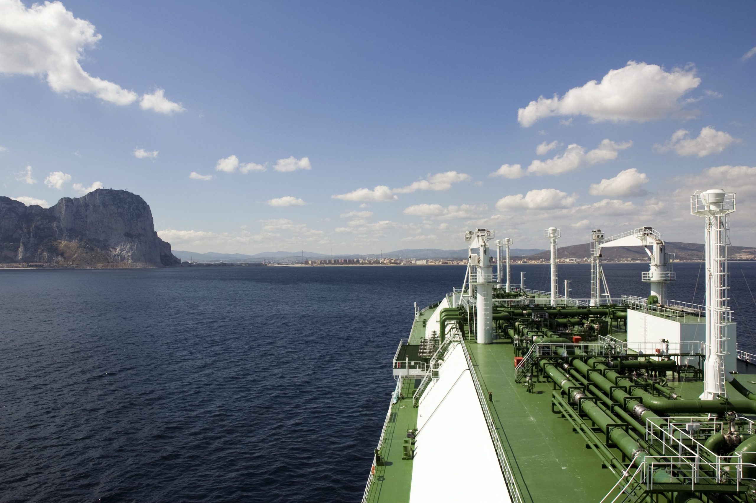 LNG carrier ship designed for transporting natural gas anchored