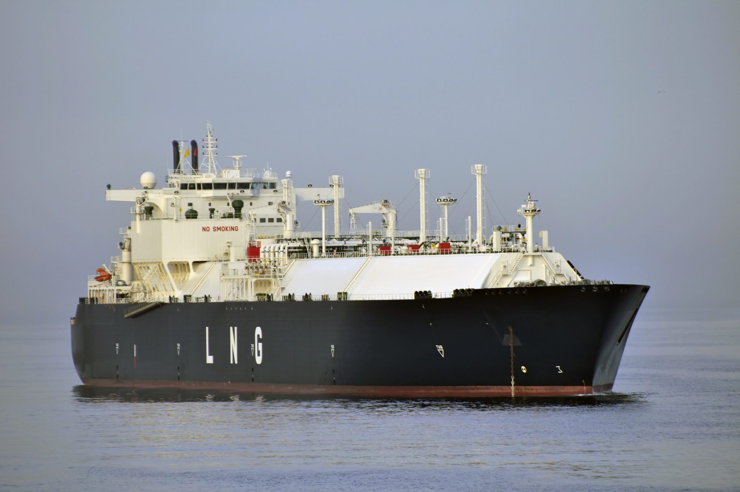 LNG carrier ship designed for transporting natural gas anchored