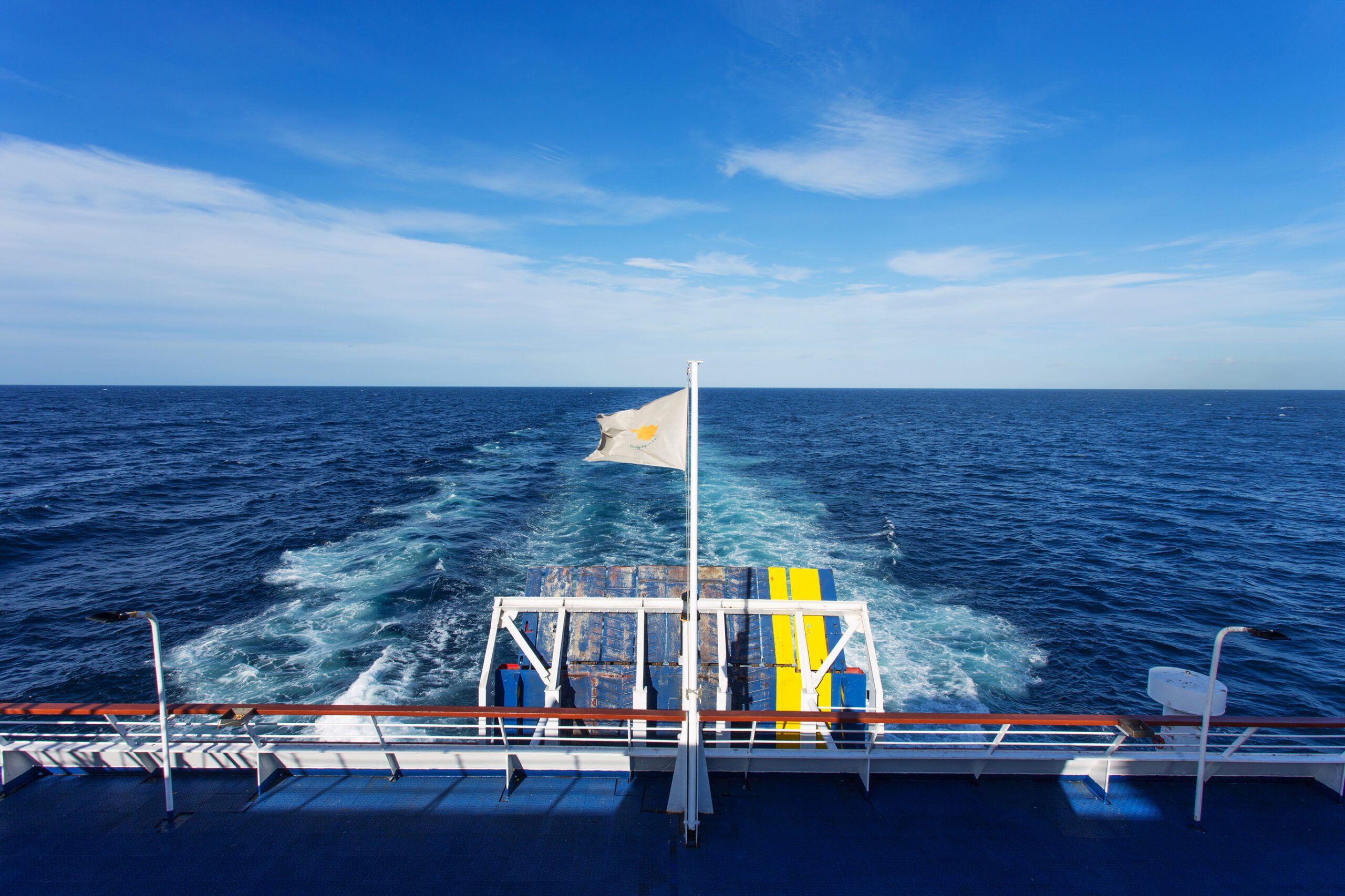 Cyprus flag on a ferry in the Mediterranean sea