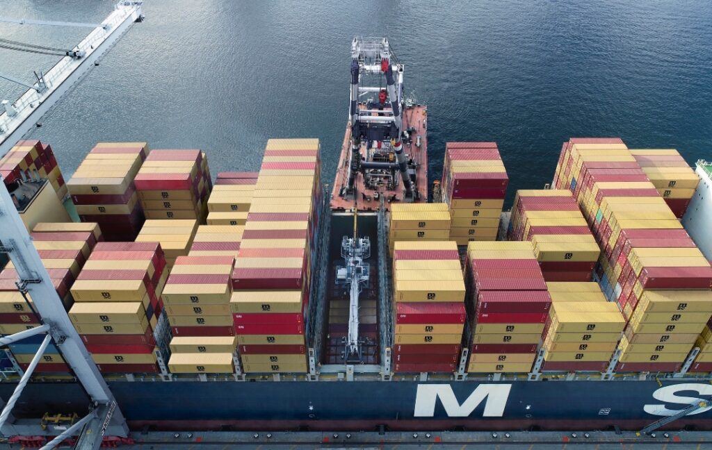 MSC vessel at berth, aerial view