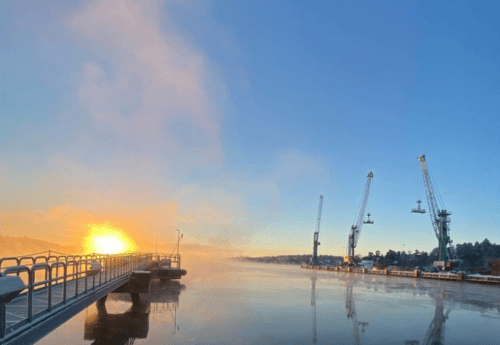 Södertälje Hamn view with mobil cranes