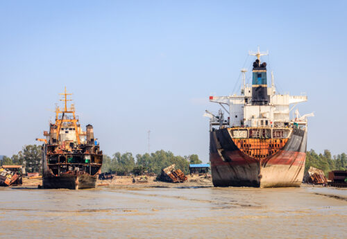 Old ships are being dismantled at ship-breaking yards in Chittagong, Bangladesh