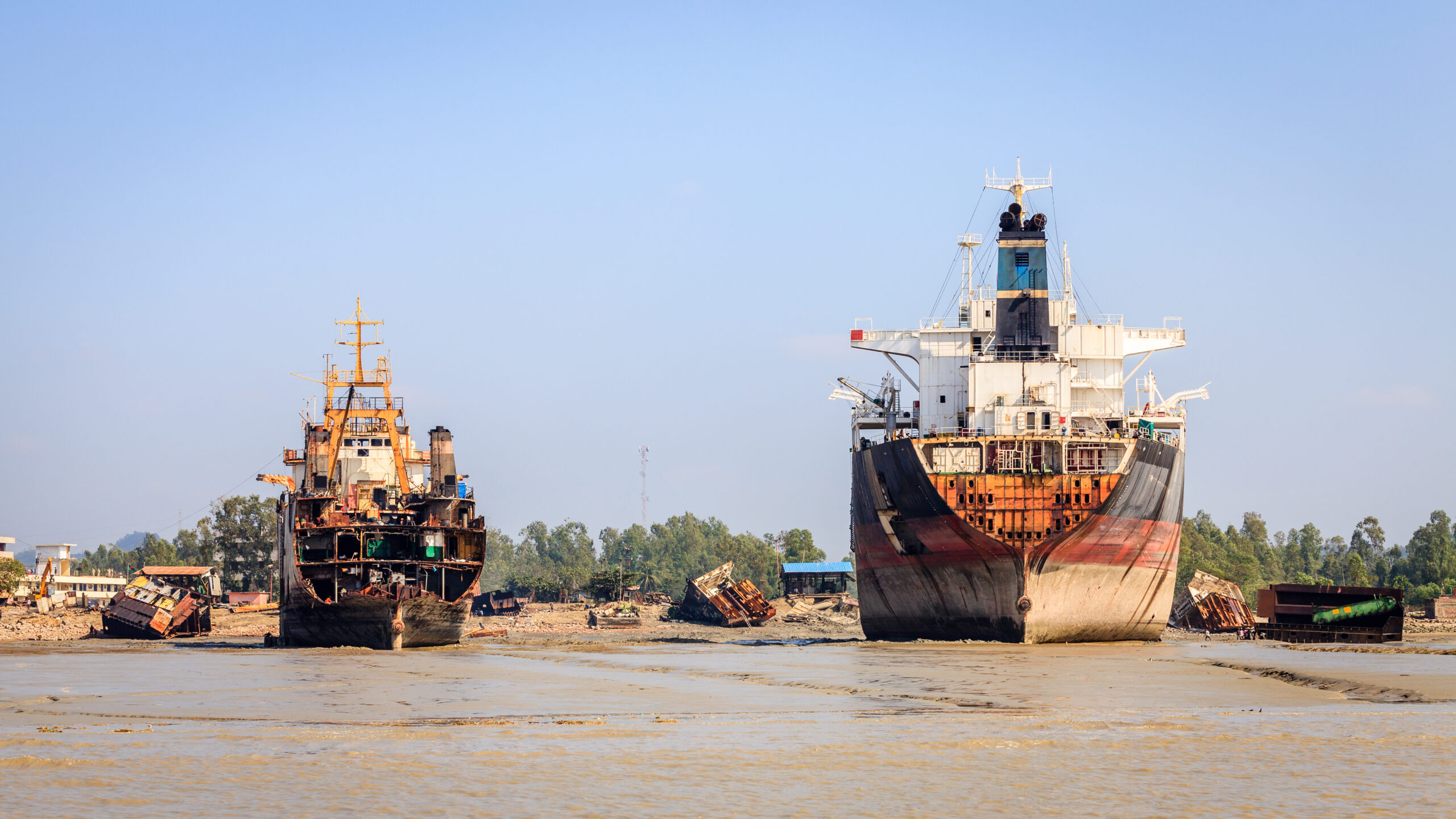 Old ships are being dismantled at ship-breaking yards in Chittagong, Bangladesh