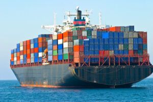 Container vessel loaded with containers