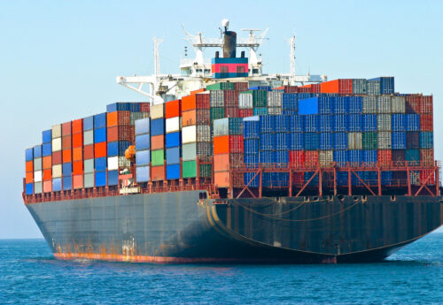 Container vessel loaded with containers