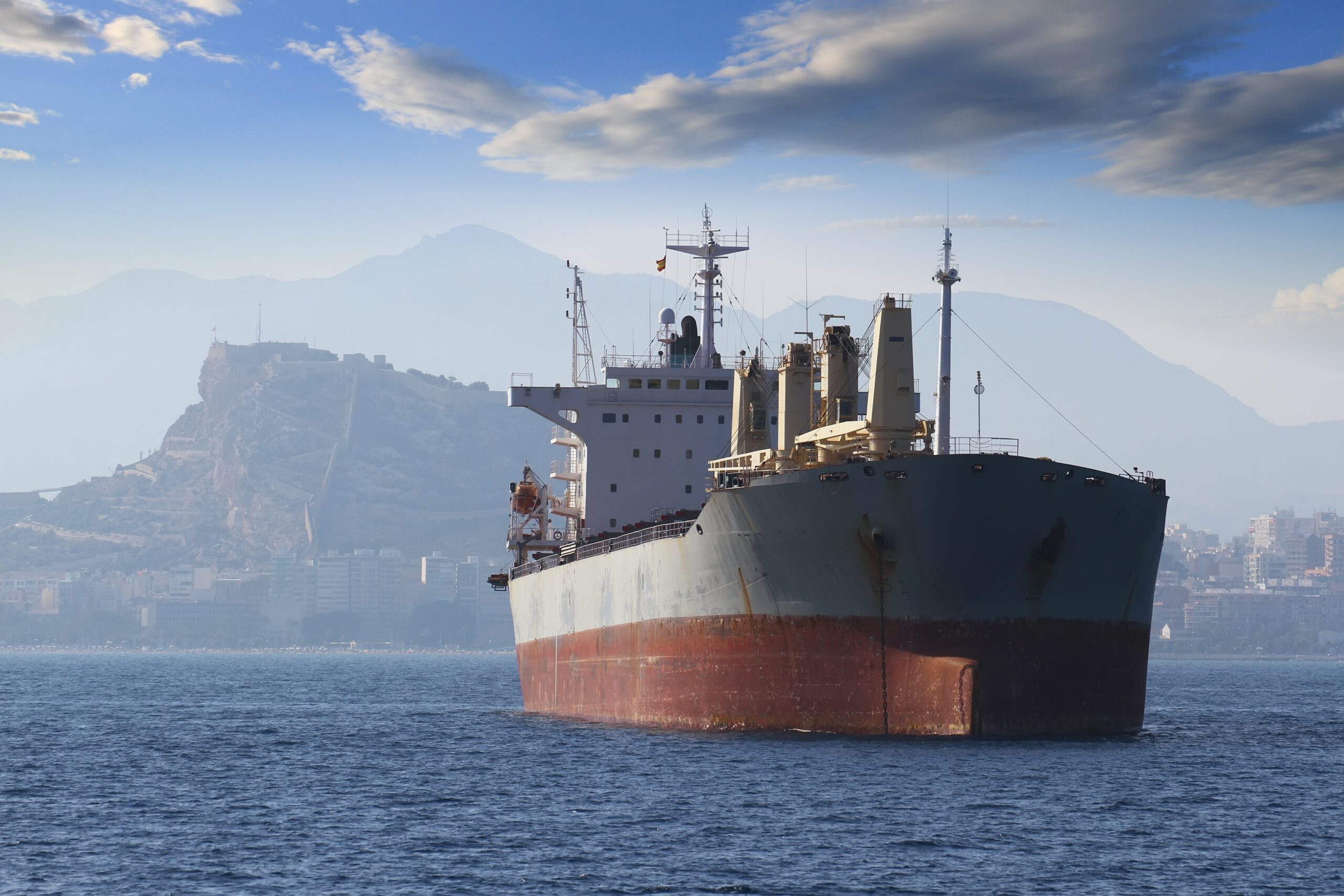 Bulk carrier in the anchorage of Alicante bay in Spain