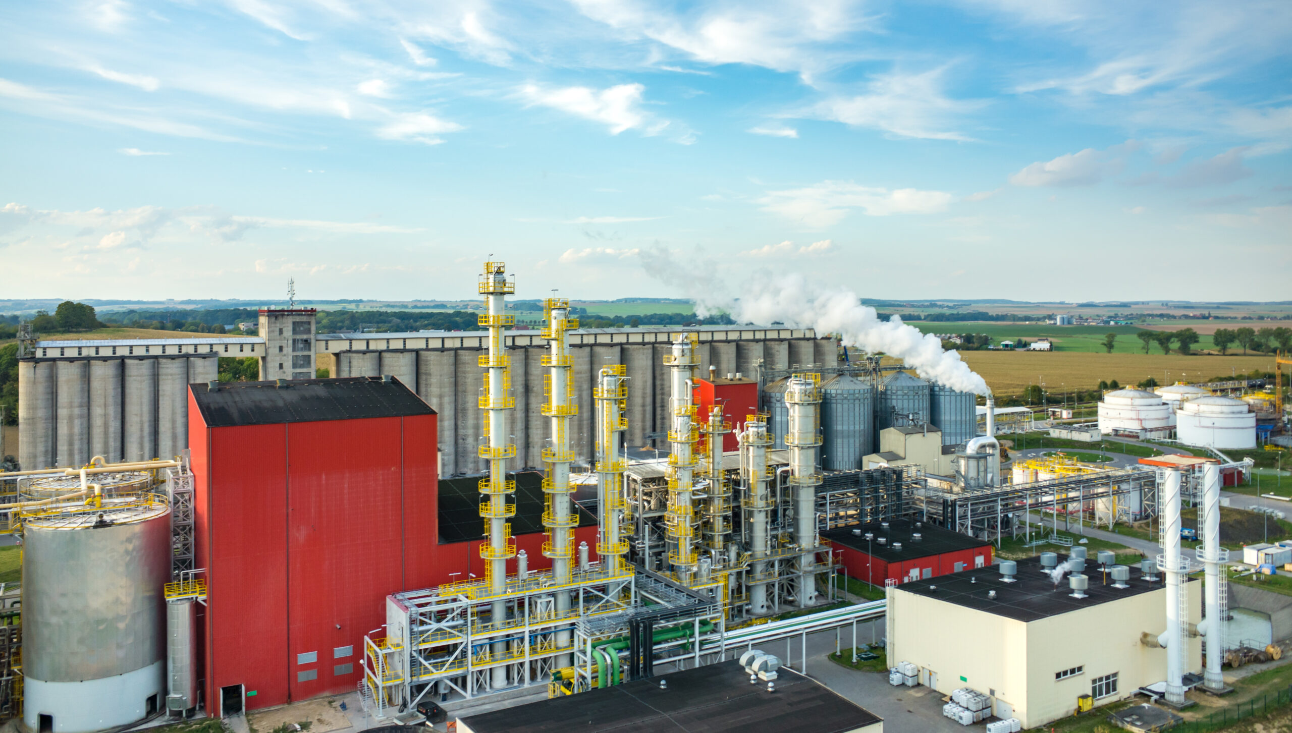 Aerial view from above on a modern biofuel factory
