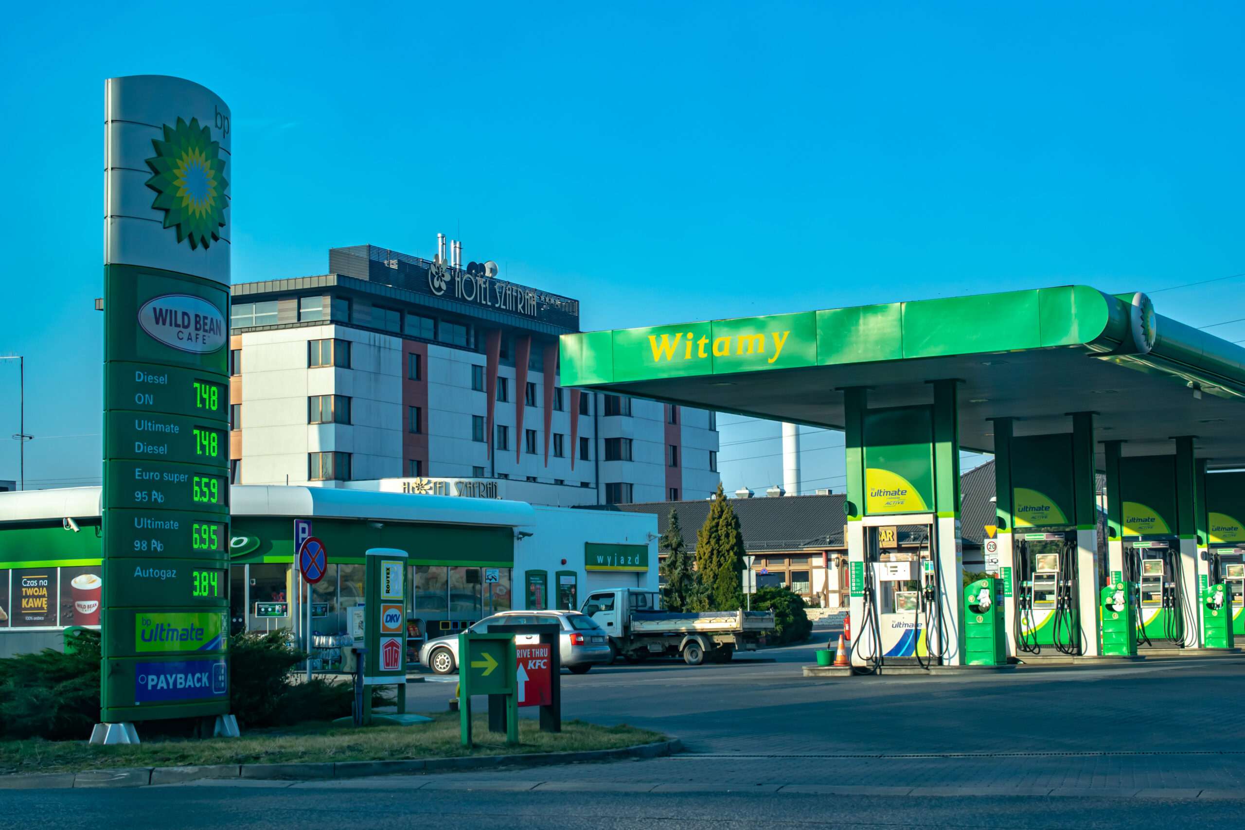 Czeladz, Poland, 03, 25, 2022 BP gas station, high fuel prices