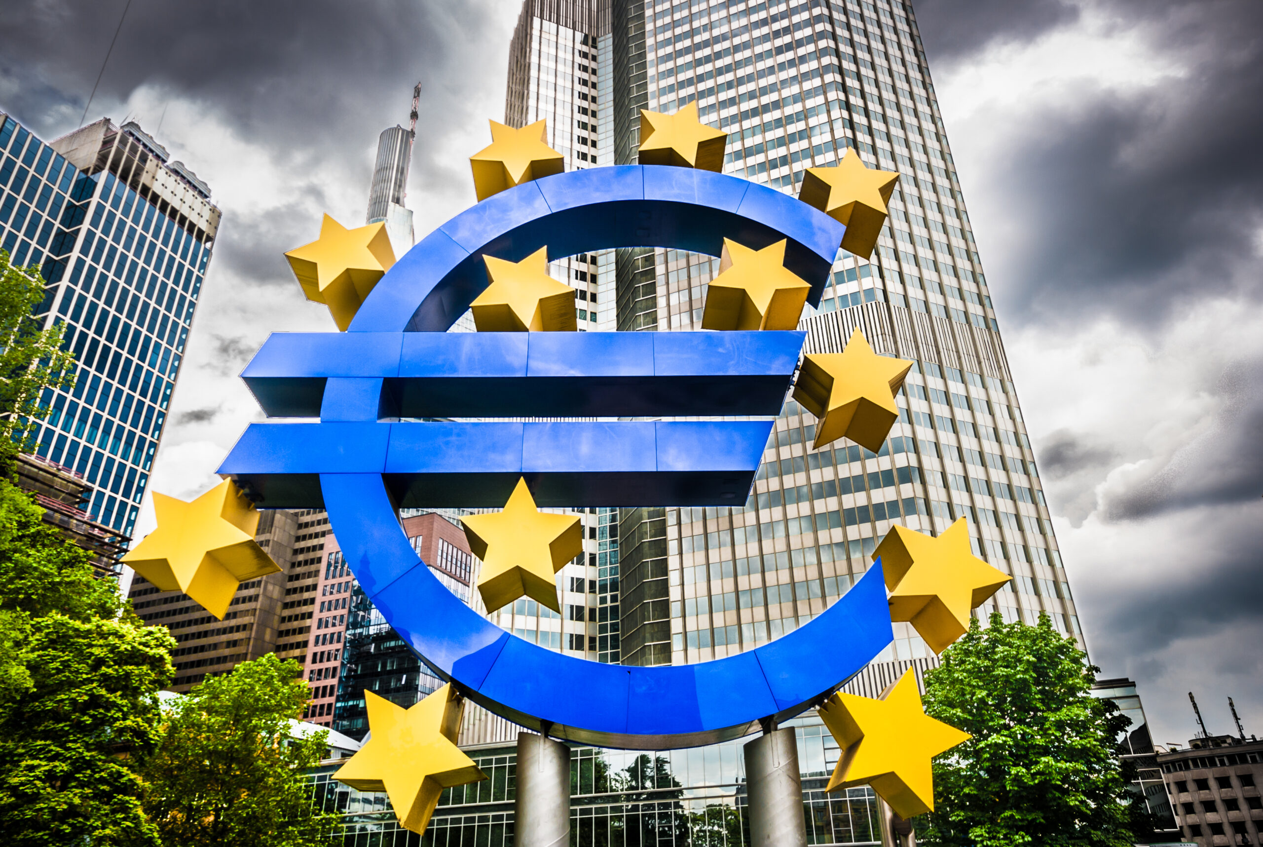 Euro sign at European Central Bank headquarters in Frankfurt, Germany