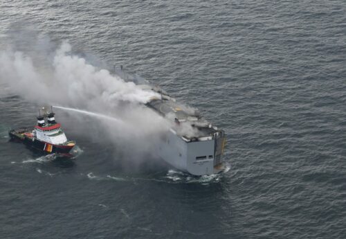 Car transport ship fire could 'burn for days' in North Sea