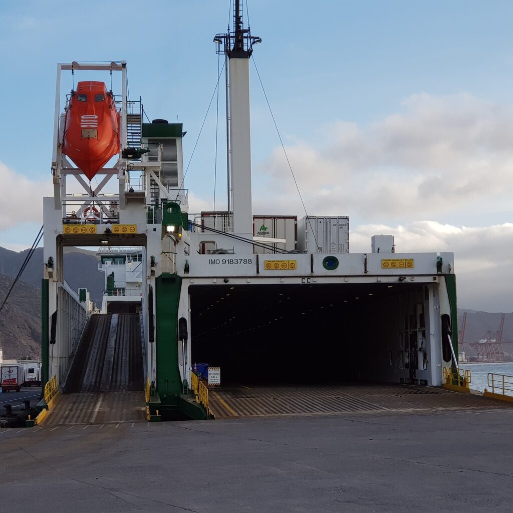 RoRo vessel Mistral with ramp down