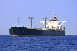 A large crude oil tanker in the Mediterranean sea.