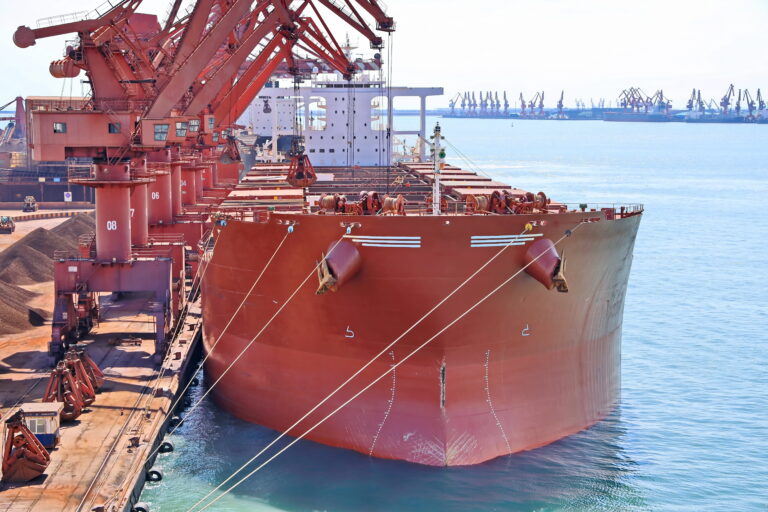 transshipment of bulk cargo iron ore in port of Rizhao, China