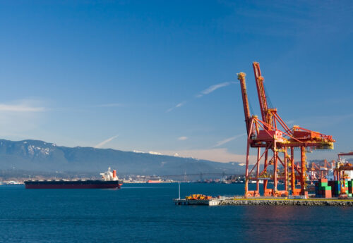 Port of Vancouver with view over Container and panamax bulker.terminal.