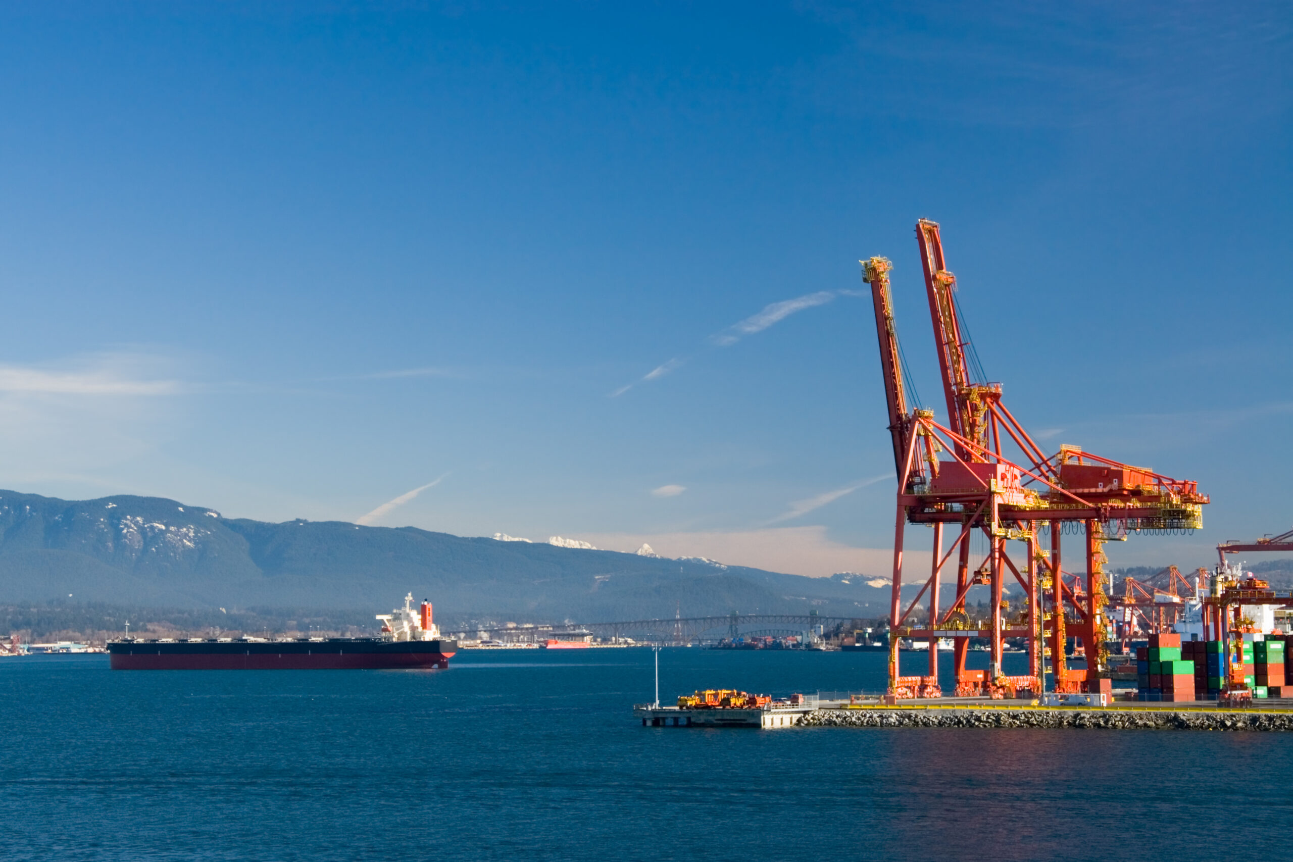 Port of Vancouver with view over Container and panamax bulker.terminal.