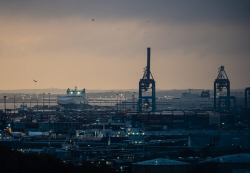 Evening photo of port of Gothenburg.