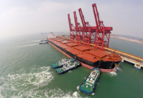 Qingdao Port is the ore ship berthing with a capesize bulker.