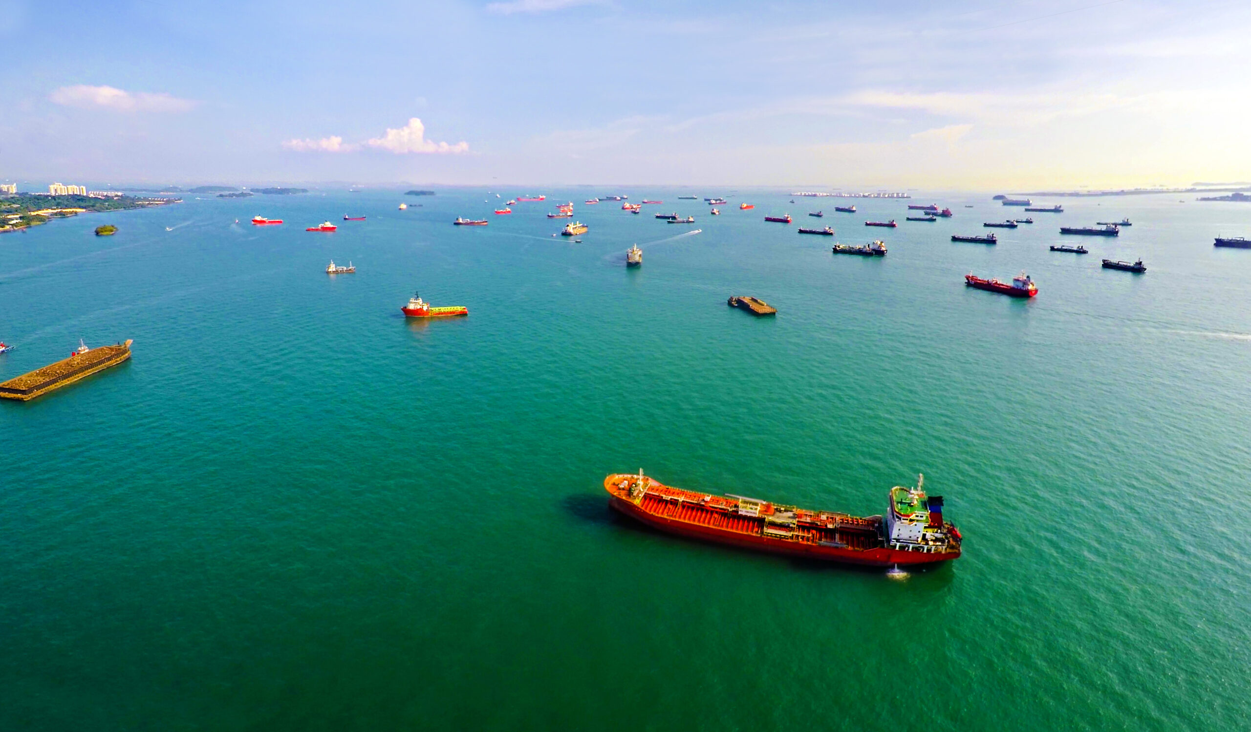 Singapore Ship traffic - anchorage on approach - vessels awaiting their turn to dock in port