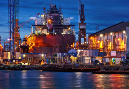 Ship repair yard in Gdansk, Poland.