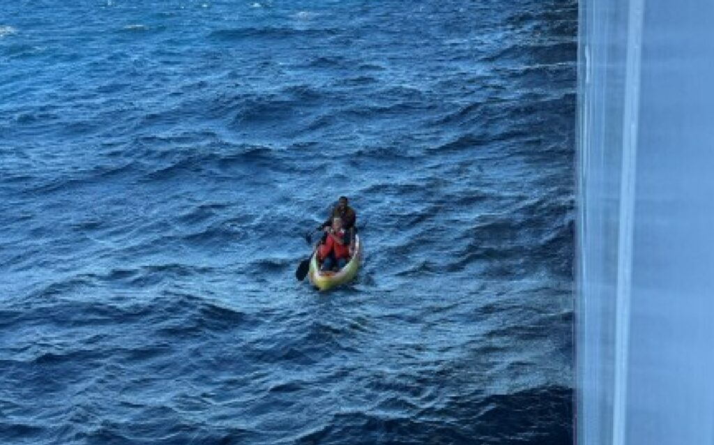 Ship’s Team Rescues Men Using Kayak to Stay Afloat After Boat Sank