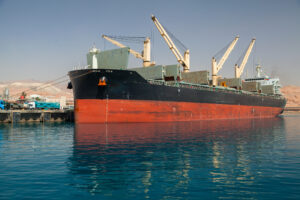 Supramax bulk carrier in port