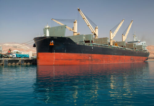 Supramax bulk carrier in port