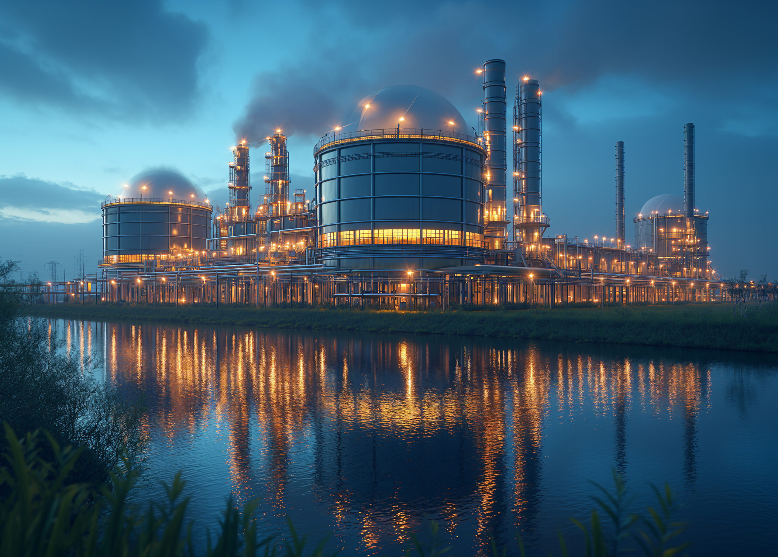Oil refining and storage concept. Carbon capture and storage facilities