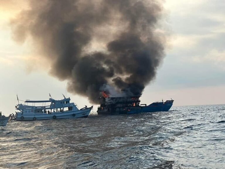 Terrified passengers try to escape from burning ferry off Thailand coast