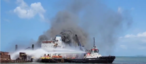 Ship catches fire at Port of Spain, No injuries