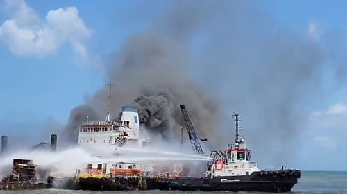 Ship catches fire at Port of Spain, No injuries