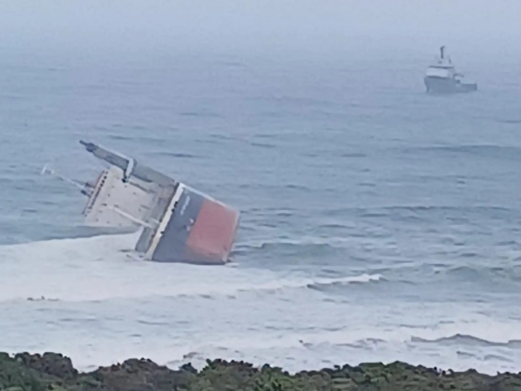 Stricken cargo ship aground on South Africa’s west coast