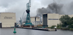 Hall burns at shipyard on the Kiel Canal