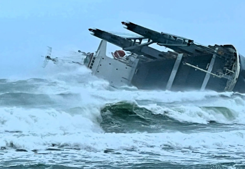 Stricken cargo ship aground on South Africa’s west coast