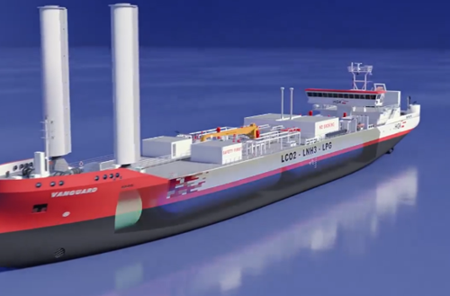 River-Seagoing Gas Tanker Design for LCO2 and Ammonia Transport