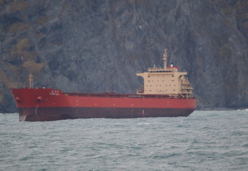 Cargo vessel beset by weather departs Dutch Harbor, Alaska 