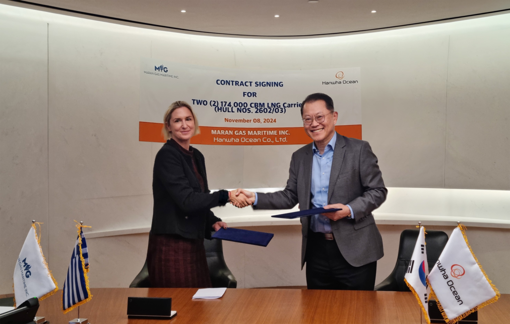 Maran Gas Maritime places for up to four LNG carrier orders at Hanwha