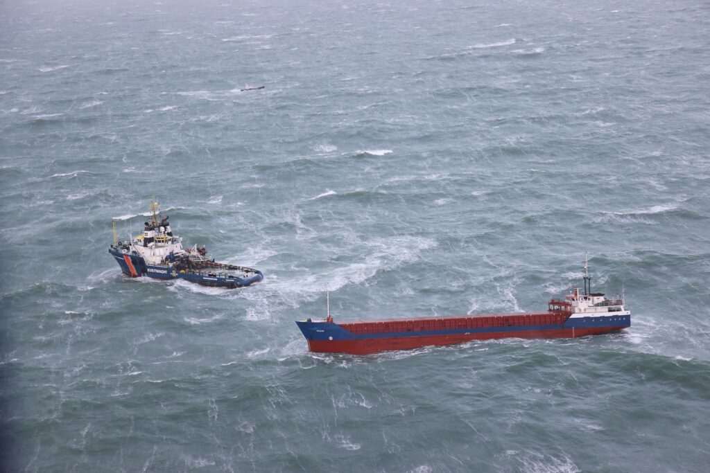 Dutch coast guard rescues cargo ship drifting in North Sea storm