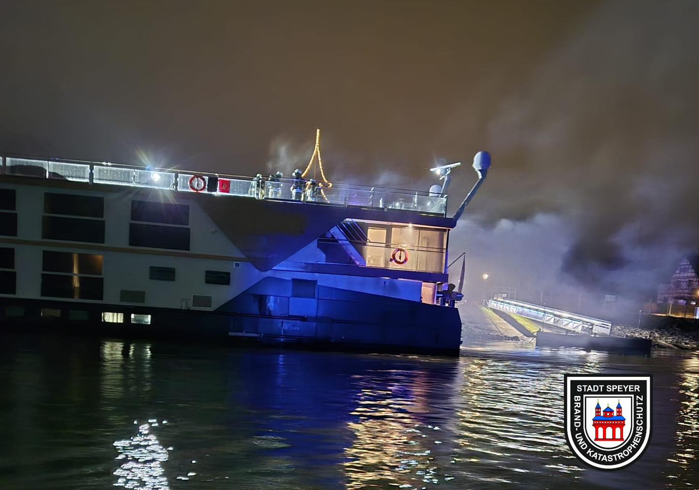 River cruise ship on fire