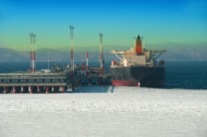 Oil tanker loading an oil cargo in Russia