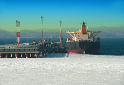 Oil tanker loading an oil cargo in Russia