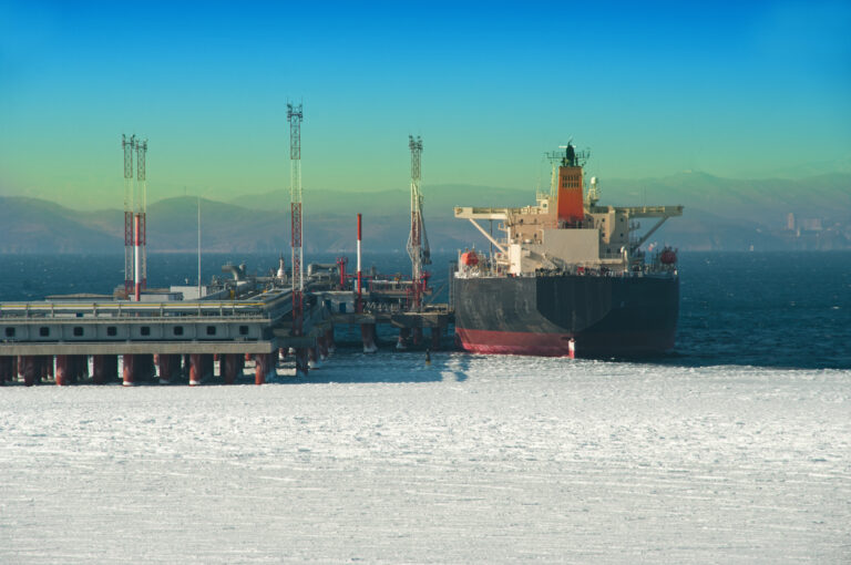 Oil tanker loading an oil cargo in Russia