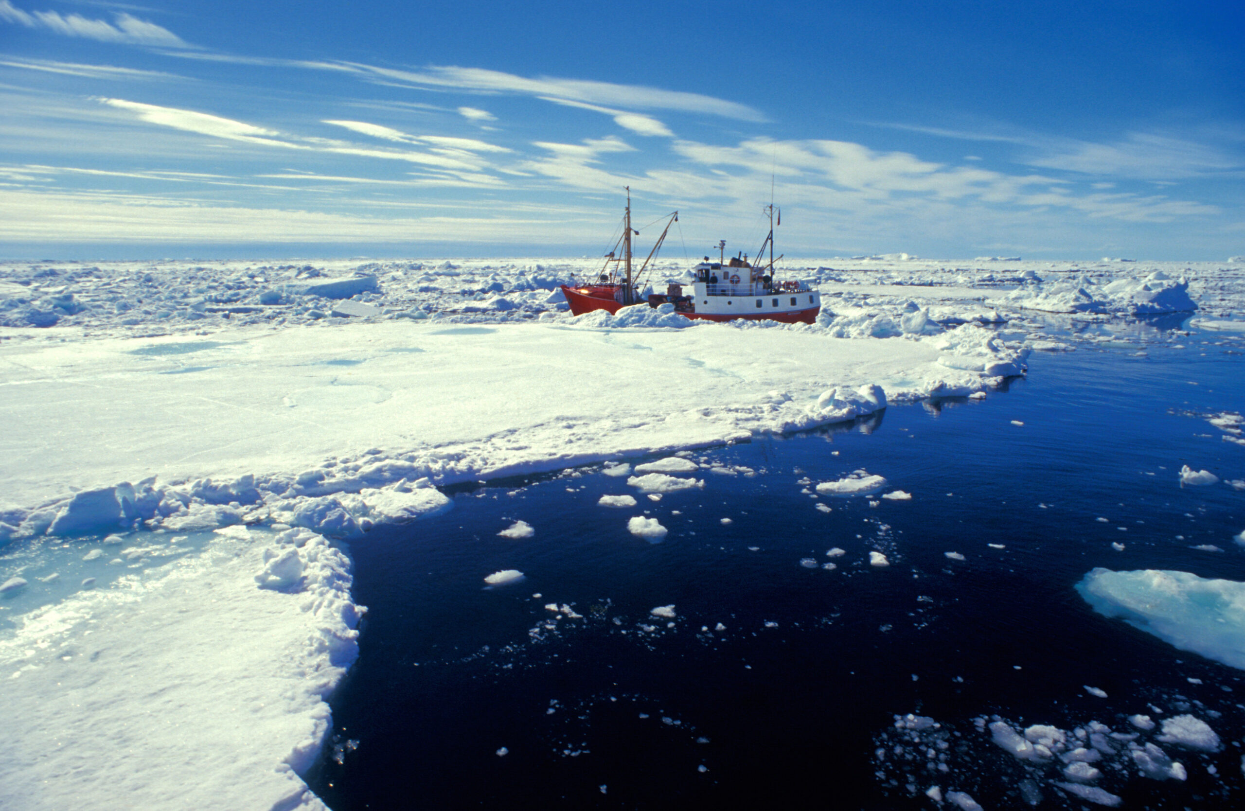 Ship in arctic sea at the eastern Greenland near town Ammassalik