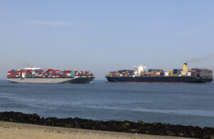 Two containerships near Rotterdam.