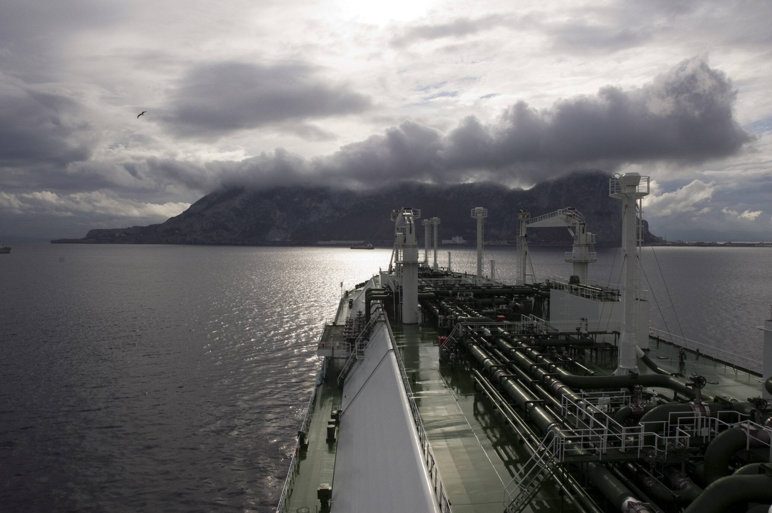 LNG carrier ship on anchorage. She is designed for transporting natural gas (LNG).