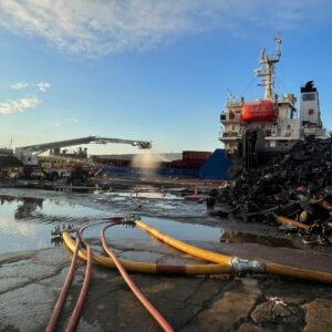 Blaze on huge bulk carrier at UK dock sends smoke into sky
