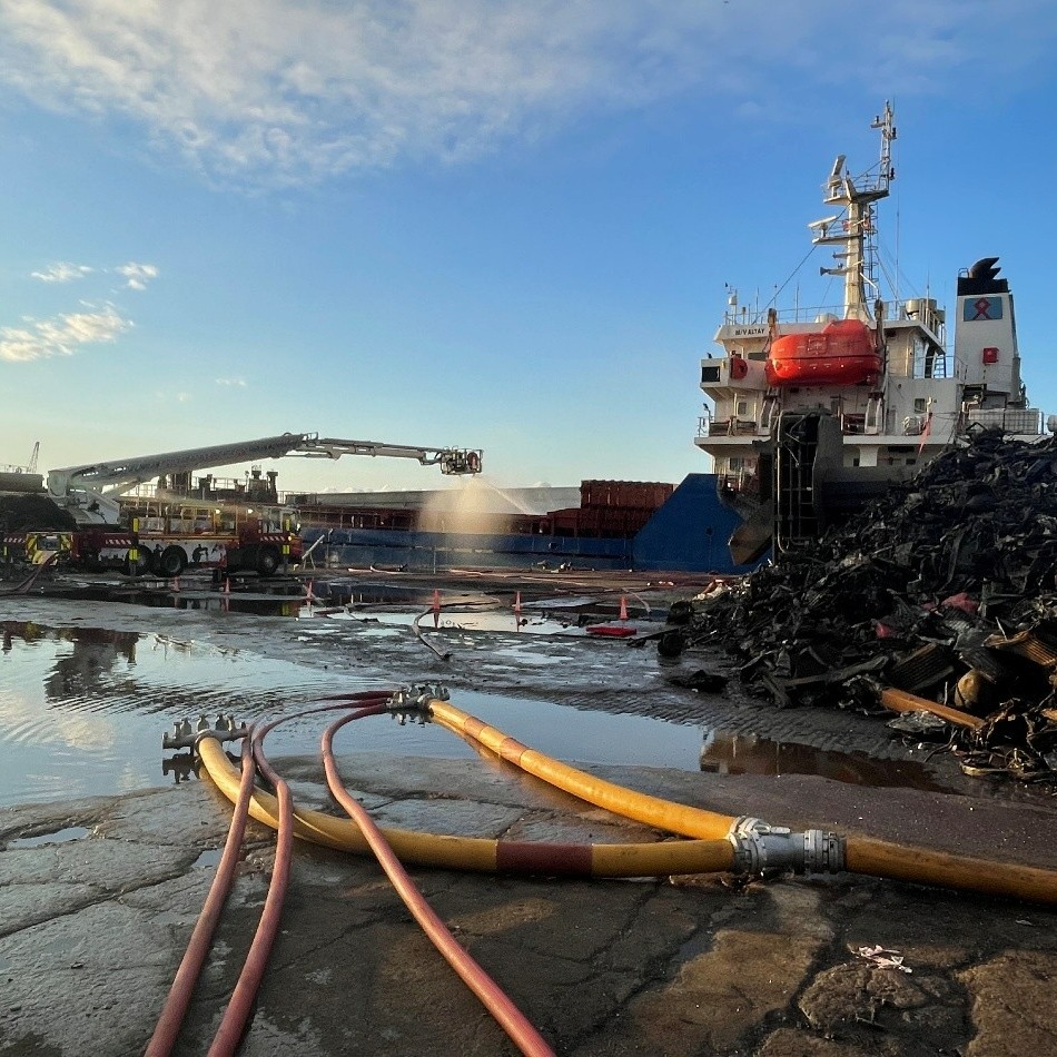 Blaze on huge bulk carrier at UK dock sends smoke into sky