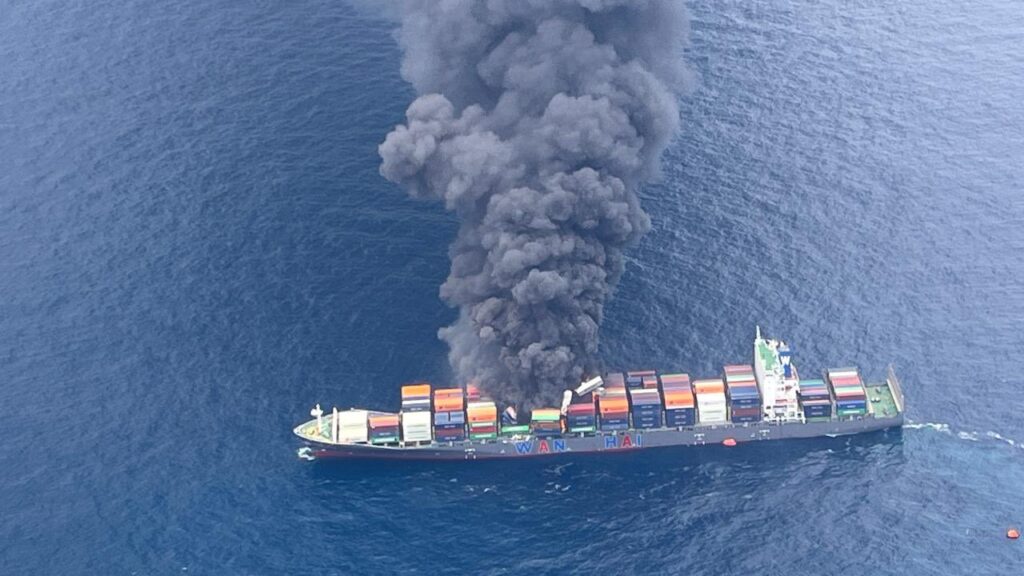 Explosion, fire on Wan Hai boxship off India’s Kerala; Four crew missing